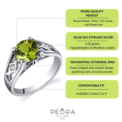 Peridot Ring Sterling Silver Round Shape 1.25 Carats
