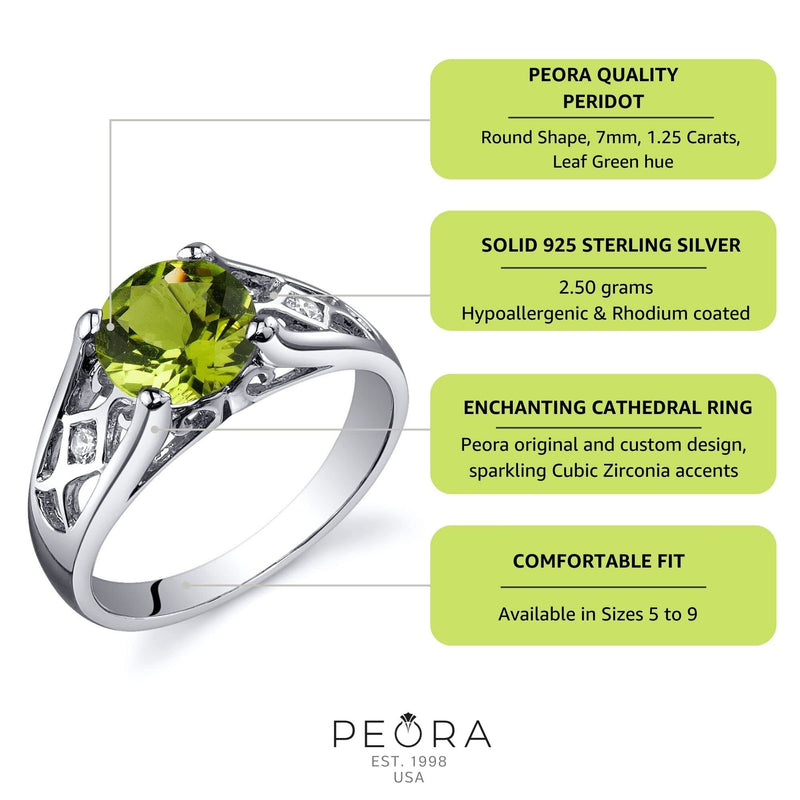 Peridot Ring Sterling Silver Round Shape 1.25 Carats