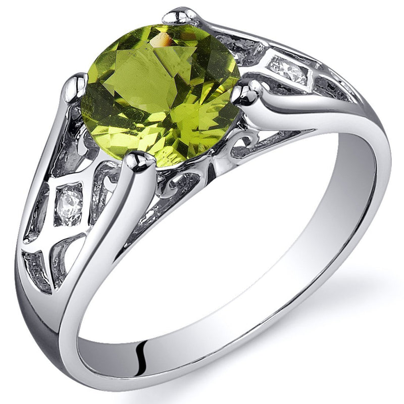 Peridot Ring Sterling Silver Round Shape 1.25 Carats
