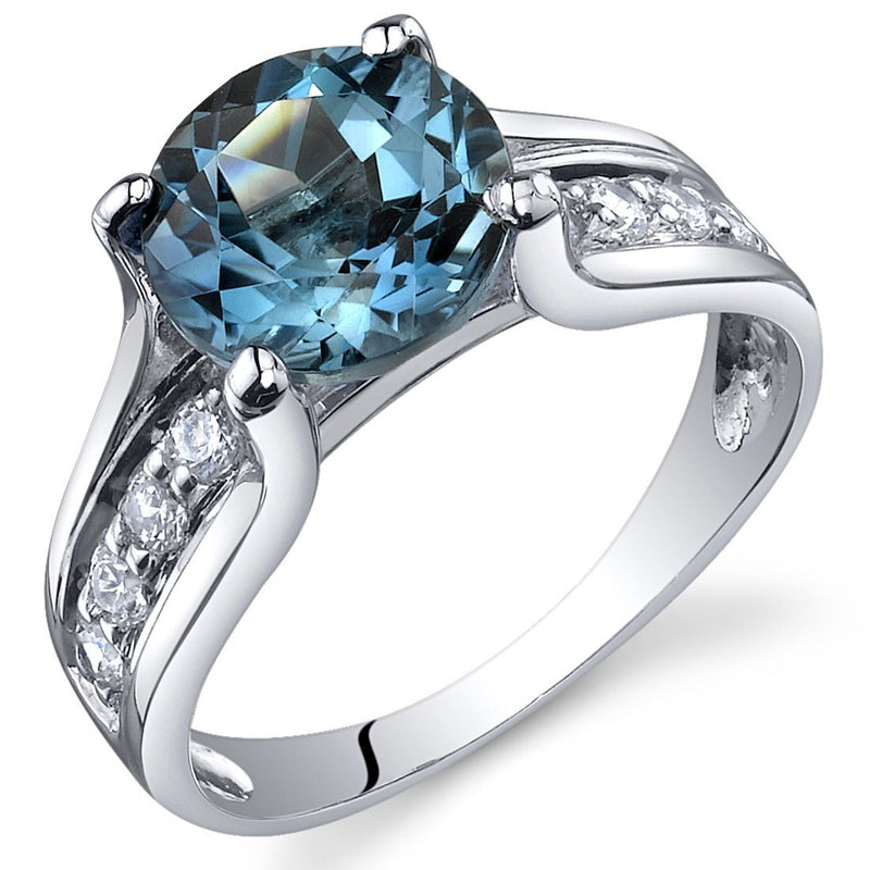 London Blue Topaz Ring Sterling Silver Round Shape 2.25 Carats