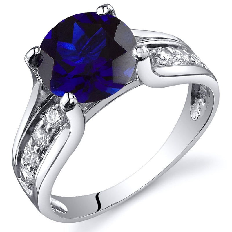 Blue Sapphire Ring Sterling Silver Round Shape 2.75 Carats