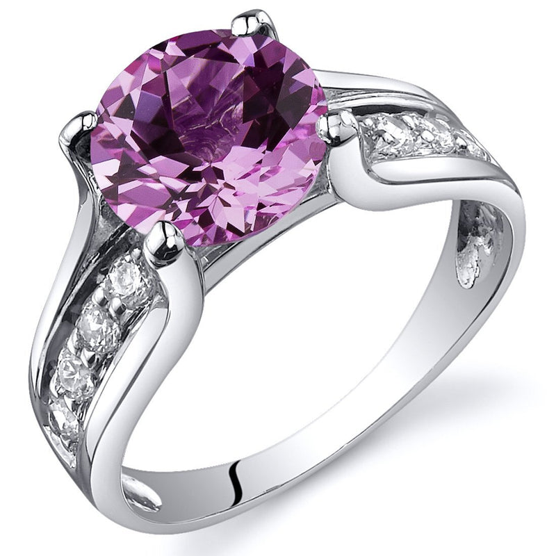 Pink Sapphire Ring Sterling Silver Round Shape 2.75 Carats