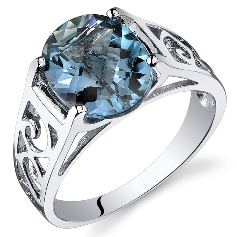 London Blue Topaz Ring Sterling Silver Oval Shape 2.75 Carats