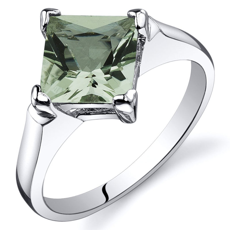 Green Amethyst Ring Sterling Silver Princess Shape 1.5 Carats