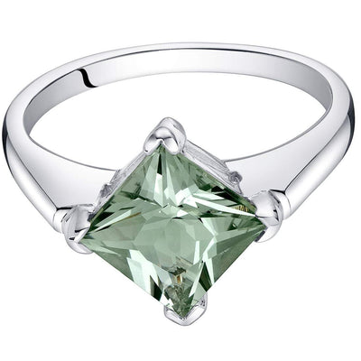 Green Amethyst Ring Sterling Silver Princess Shape 1.5 Carats