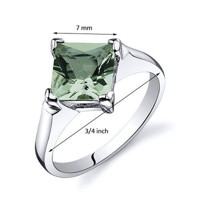 Green Amethyst Ring Sterling Silver Princess Shape 1.5 Carats