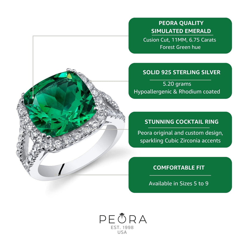 Emerald Ring Sterling Silver Cushion Shape 6.5 Carats