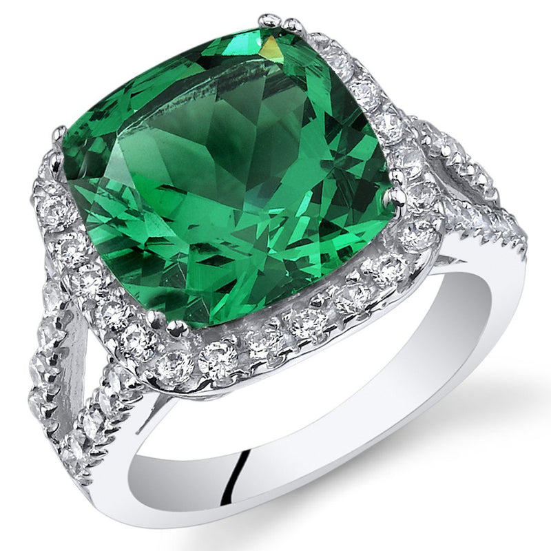 Emerald Ring Sterling Silver Cushion Shape 6.5 Carats