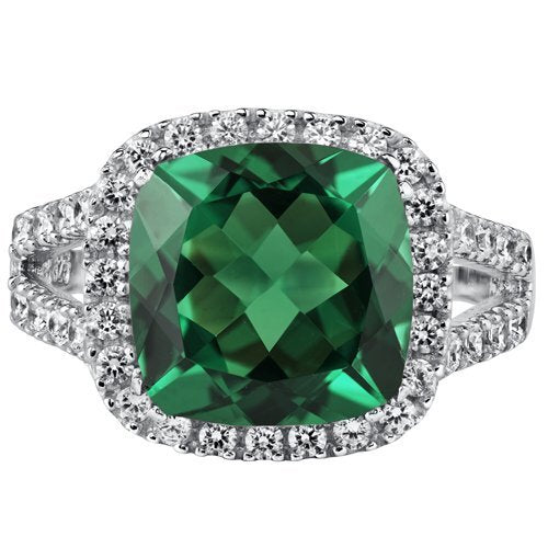 Emerald Ring Sterling Silver Cushion Shape 6.5 Carats