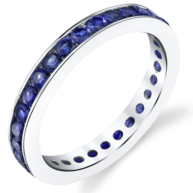 Blue Sapphire Eternity Ring Band in Sterling Silver 1.5 Carats