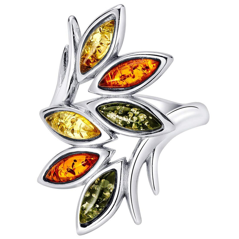 Baltic Amber Branch Ring Sterling Silver Multiple Colors Sizes 5-9