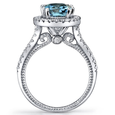 London Blue Topaz Halo Milgrain Ring Sterling Silver 2.25 Carats Sizes 5 to 9