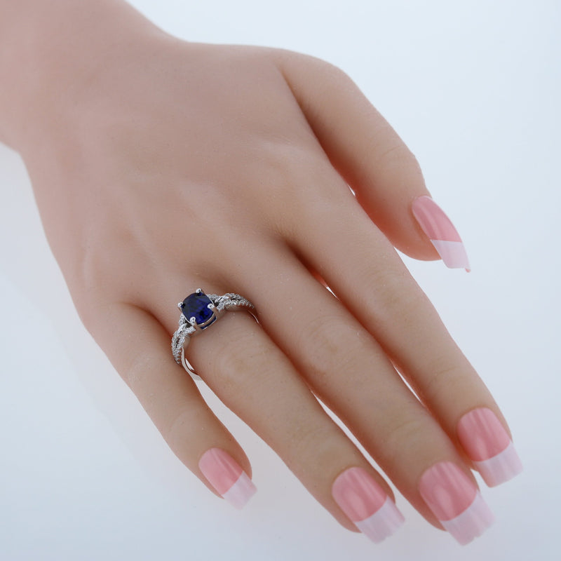 2.50 Carats Created Blue Sapphire Sterling Silver Forever Ring 2.50 Carats Sizes 5 to 9