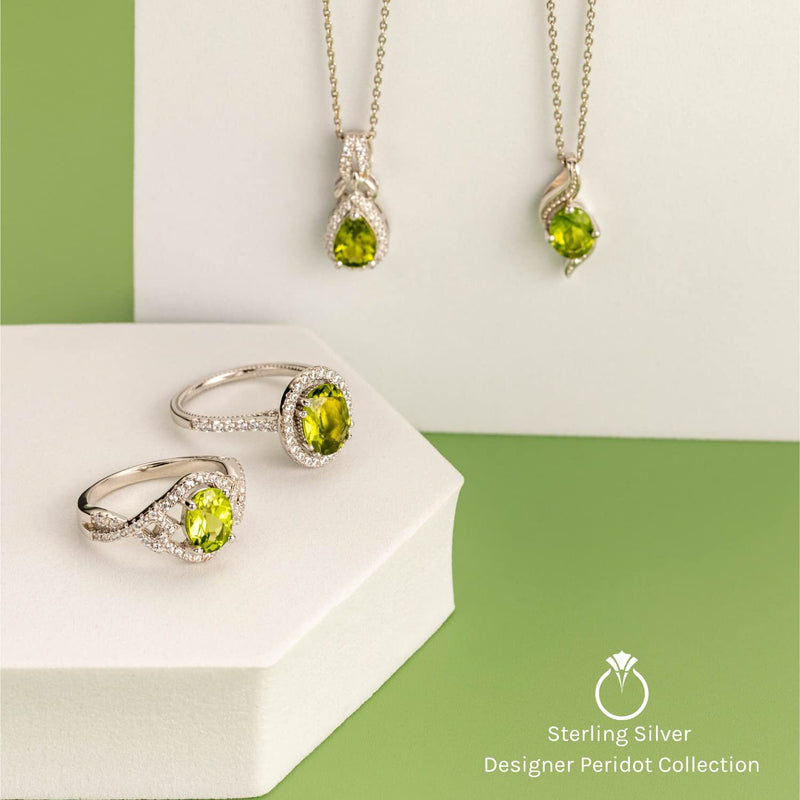 Peridot Sterling Silver 3 Stone Halo Ring 1.50 Carats Sizes 5 to 9