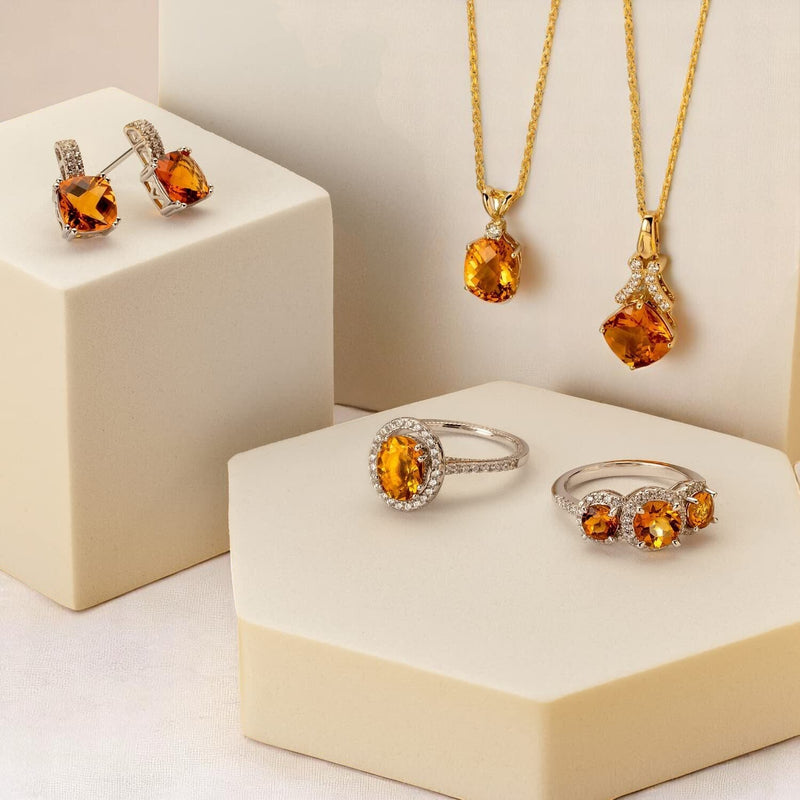 Citrine Sterling Silver 3 Stone Halo Ring 1 Carat Sizes 5 to 9
