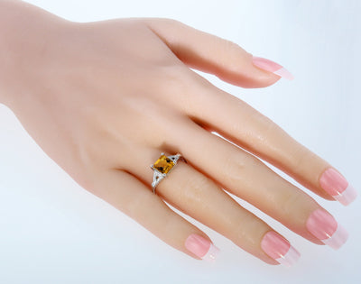 Princess Cut Citrine Sweetheart Ring Sterling Silver 1.50 Carats