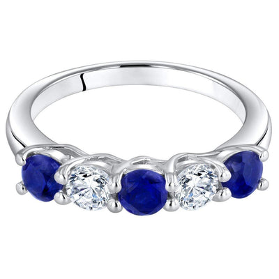 Blue Sapphire 5-Stone Trellis Ring Band Sterling Silver