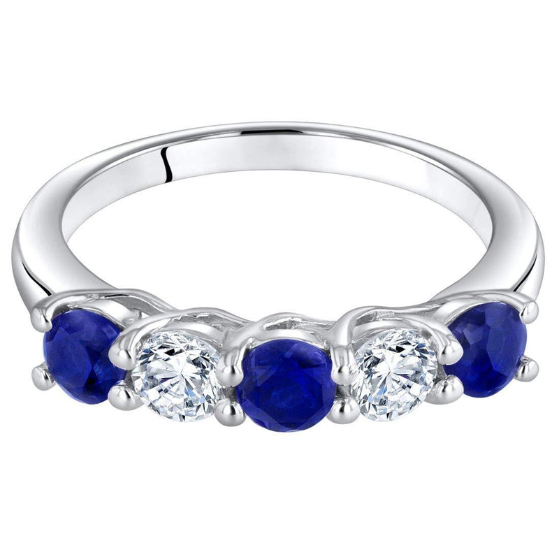 Blue Sapphire 5-Stone Trellis Ring Band Sterling Silver