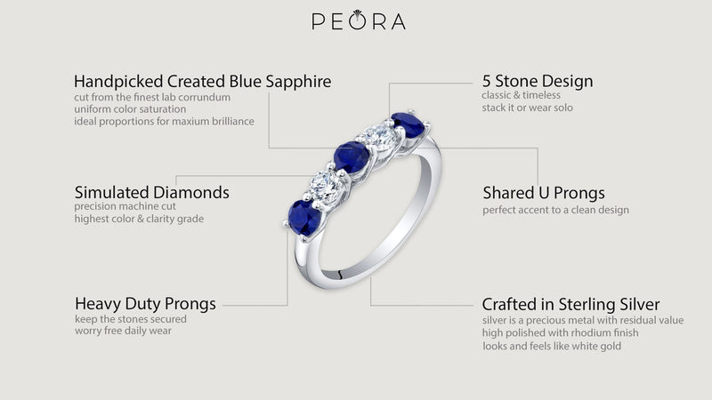 Blue Sapphire 5-Stone Trellis Ring Band Sterling Silver