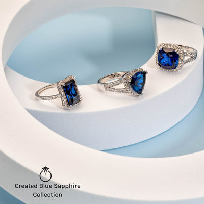 Blue Sapphire 5-Stone Trellis Ring Band Sterling Silver
