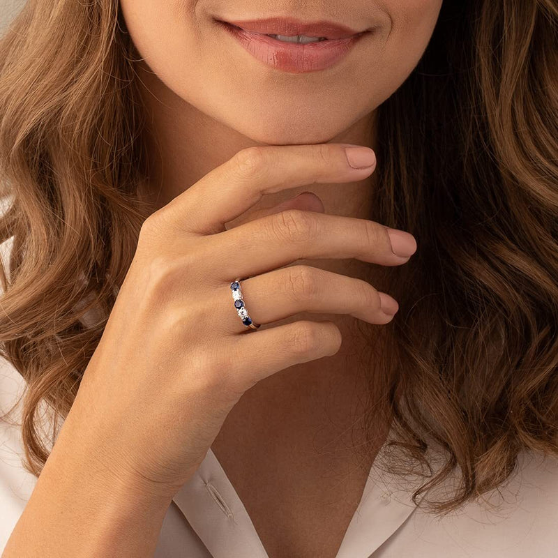 Blue Sapphire 5-Stone Trellis Ring Band Sterling Silver