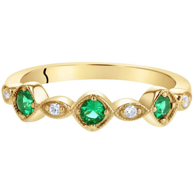 Emerald Marquise and Round Stackable Ring Band Yellow-Tone Sterling Silver