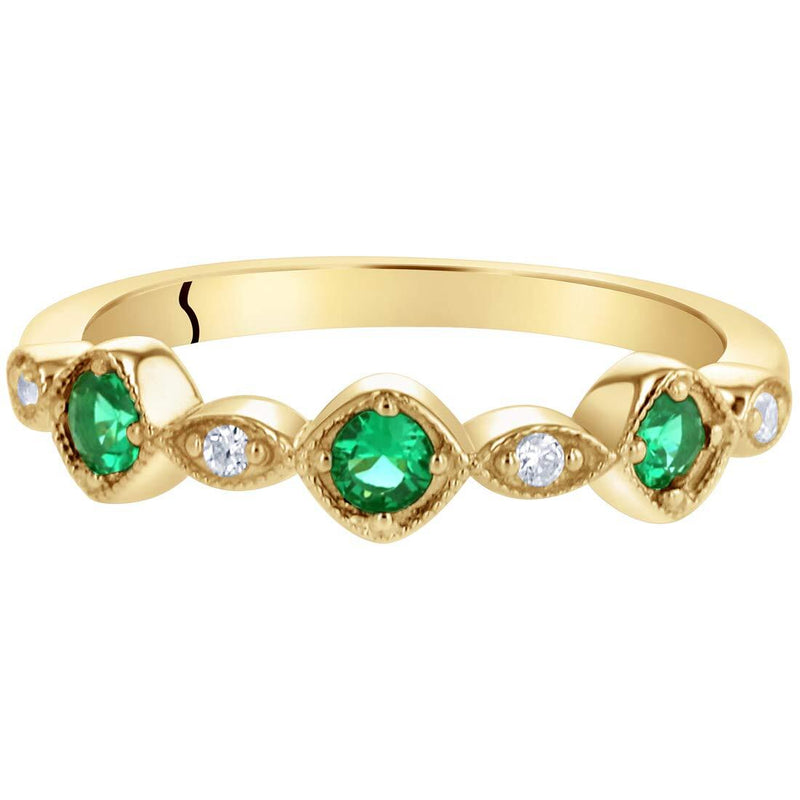 Emerald Marquise and Round Stackable Ring Band Yellow-Tone Sterling Silver