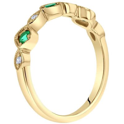 Emerald Marquise and Round Stackable Ring Band Yellow-Tone Sterling Silver