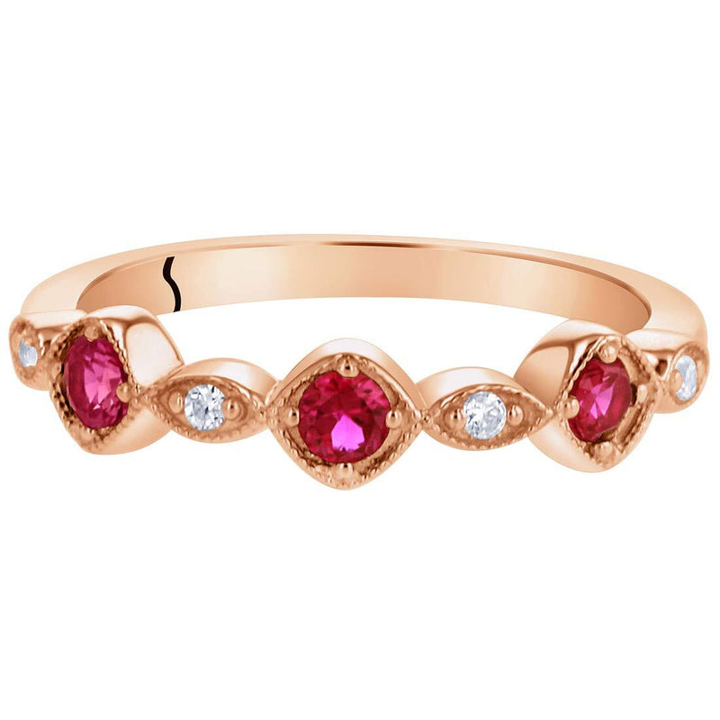 Ruby Marquise and Round Stackable Ring Band Rose-Tone Sterling Silver