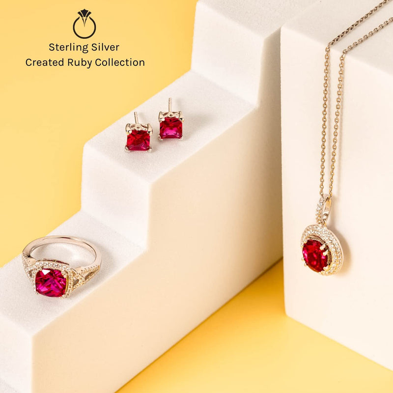 Ruby Marquise and Round Stackable Ring Band Rose-Tone Sterling Silver