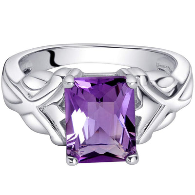 Amethyst Ring Sterling Silver Radiant Shape 2 Carats