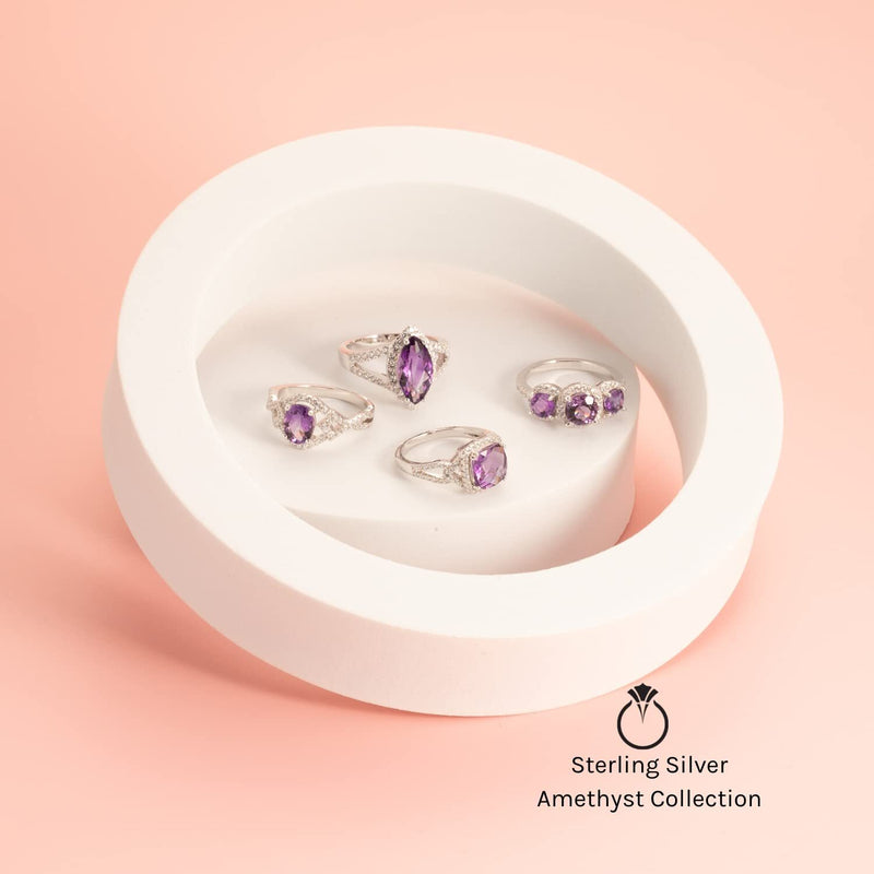 Amethyst Ring Sterling Silver Radiant Shape 2 Carats