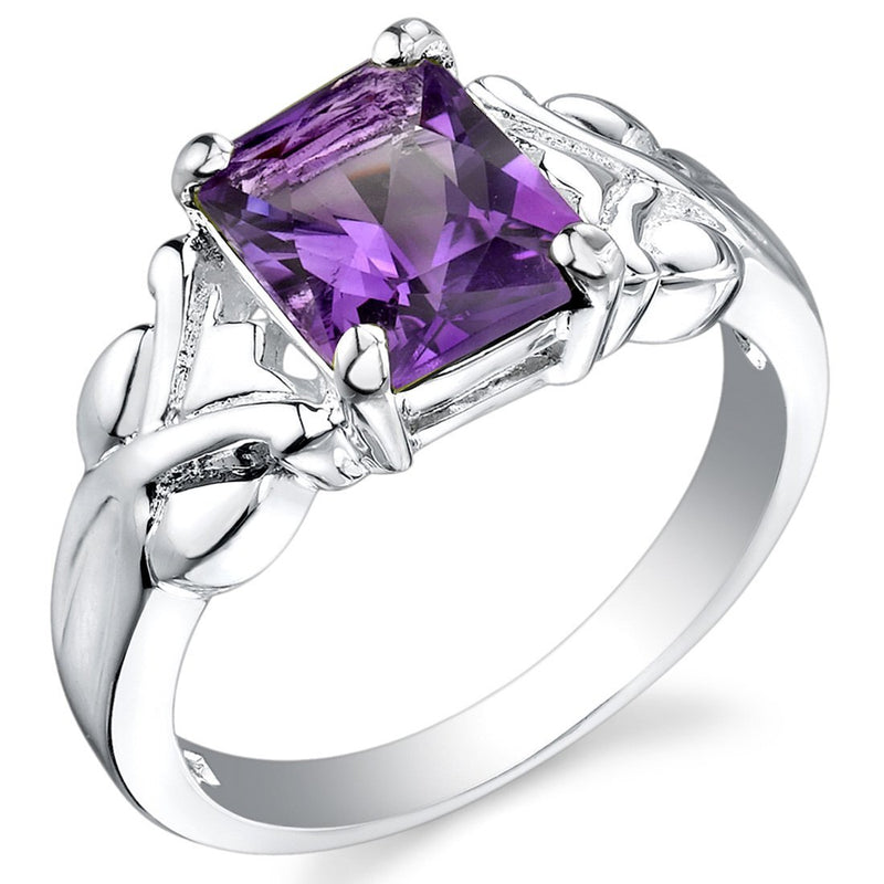 Amethyst Ring Sterling Silver Radiant Shape 2 Carats