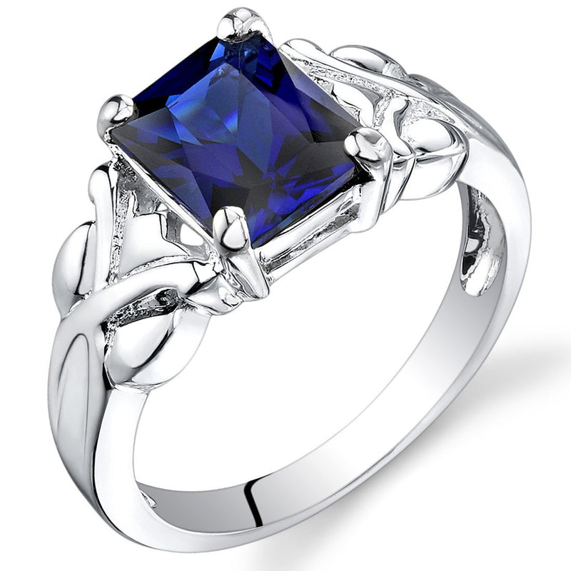 Blue Sapphire Ring Sterling Silver Radiant Shape 3 Carats