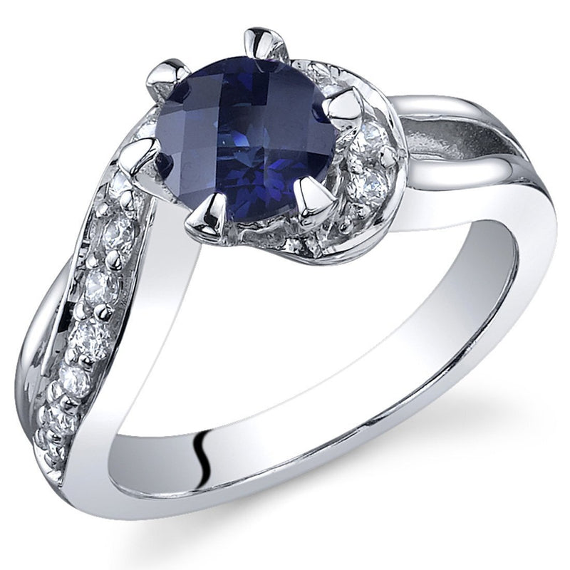 Blue Sapphire Ring Sterling Silver Round Shape 1.25 Carats