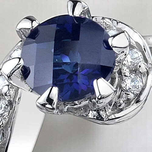 Blue Sapphire Ring Sterling Silver Round Shape 1.25 Carats