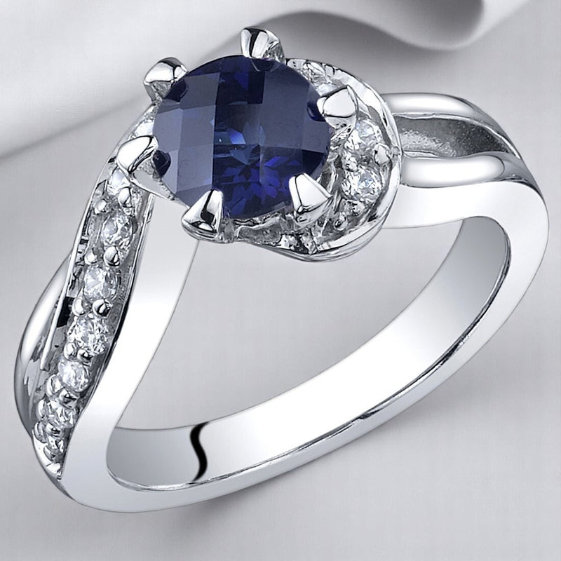 Blue Sapphire Ring Sterling Silver Round Shape 1.25 Carats