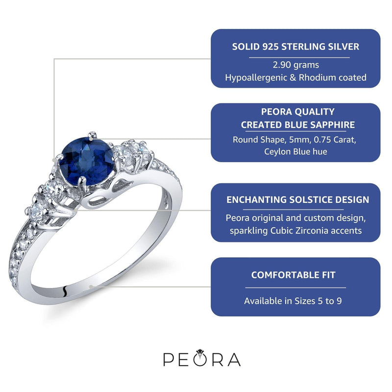 Blue Sapphire Ring Sterling Silver Round Shape 0.75 Carats