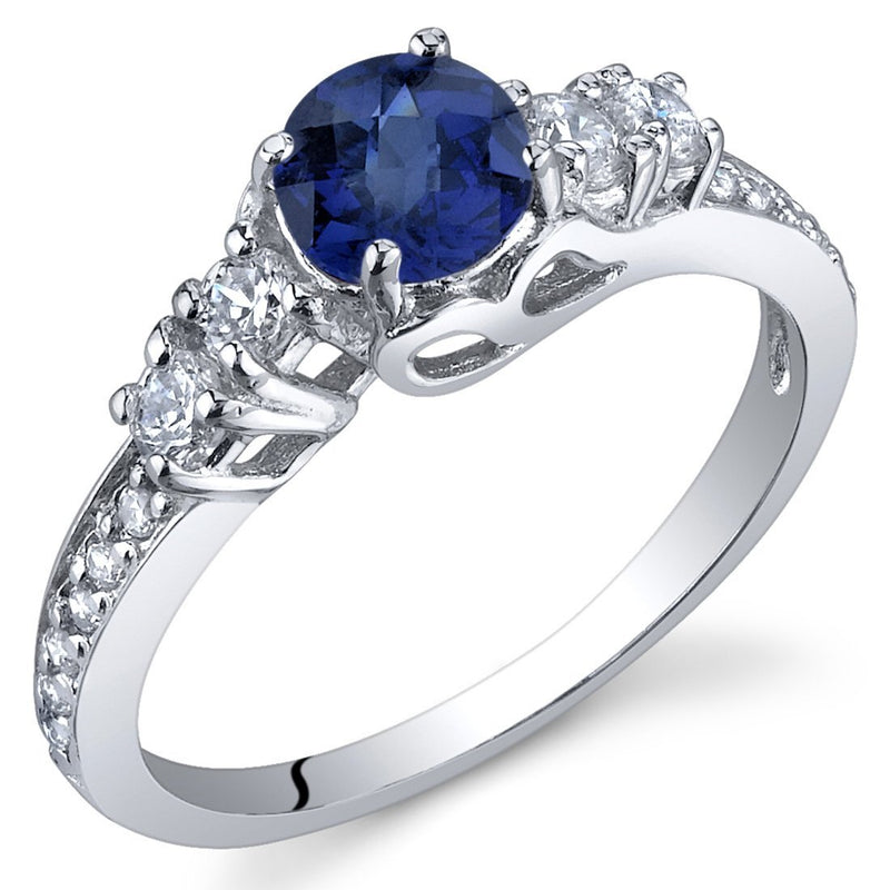 Blue Sapphire Ring Sterling Silver Round Shape 0.75 Carats