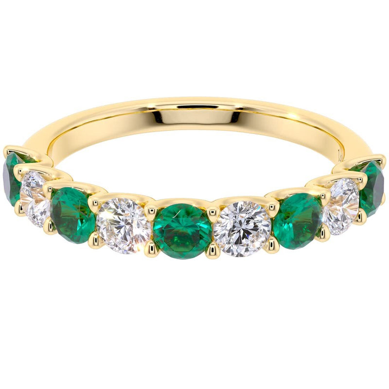 Emerald and Diamond 9-Stone Half Eternity Band Ring 14K Gold 1 Carat