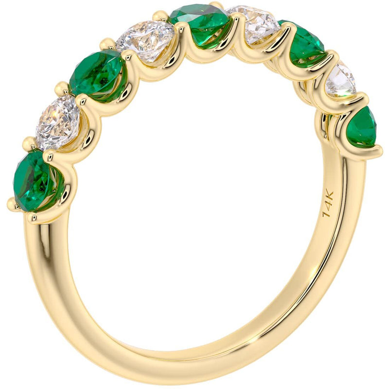 Emerald and Diamond 9-Stone Half Eternity Band Ring 14K Gold 1 Carat