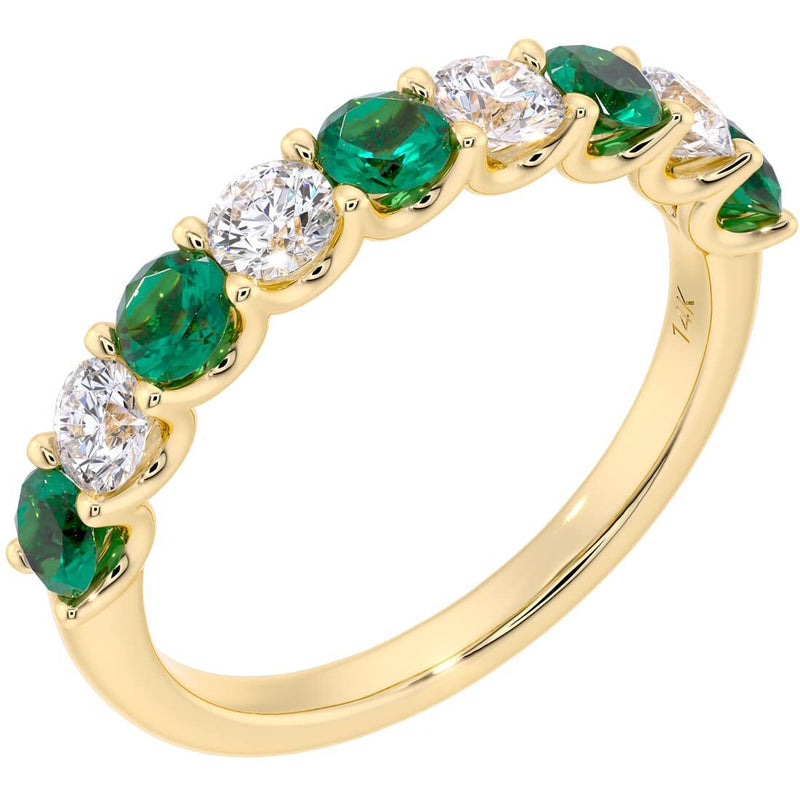 Emerald and Diamond 9-Stone Half Eternity Band Ring 14K Gold 1 Carat