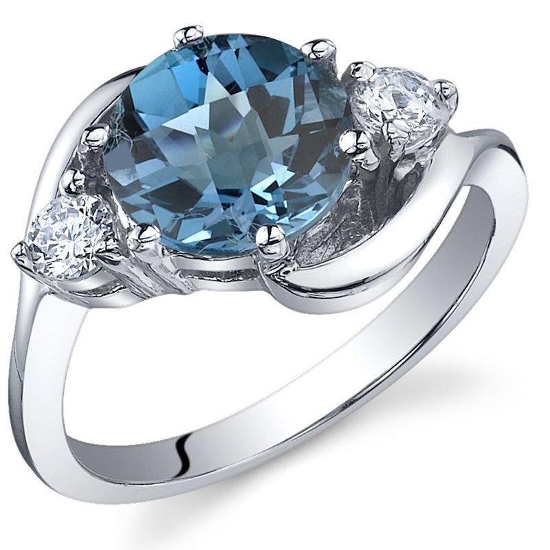 London Blue Topaz Ring Sterling Silver Round Shape 2.25 Carats