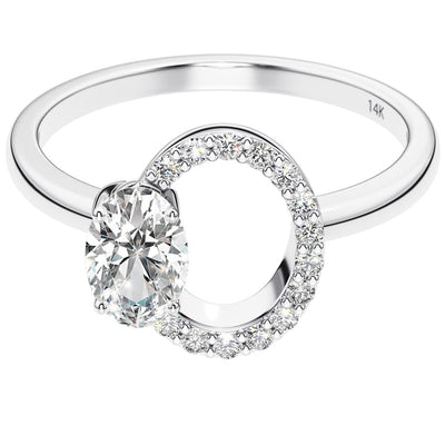 Circle Diamond Ring with Oval Cut Gemstone