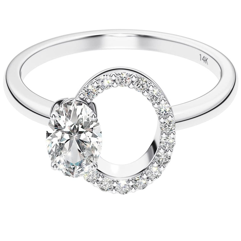 Circle Diamond Ring with Oval Cut Gemstone