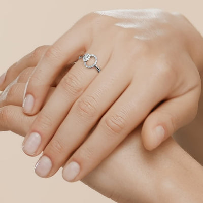 Circle Diamond Ring with Oval Cut Gemstone