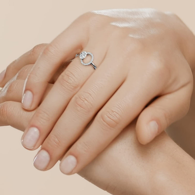 Circle Diamond Ring with Oval Cut Gemstone