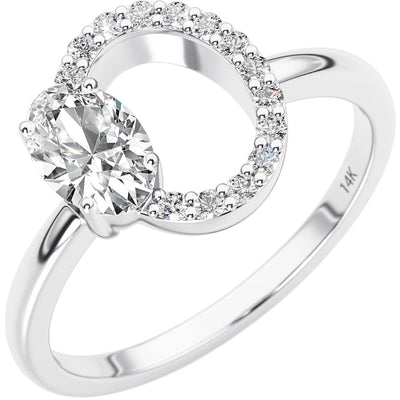 Circle Diamond Ring with Oval Cut Gemstone