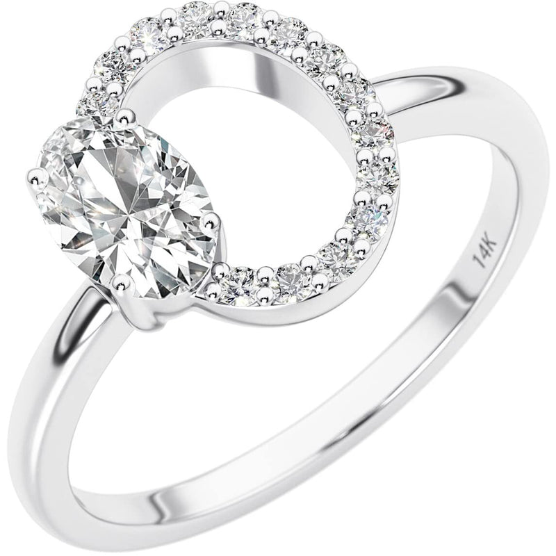 Circle Diamond Ring with Oval Cut Gemstone