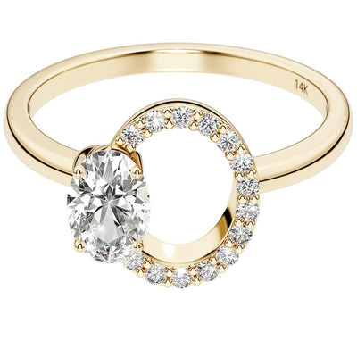 Circle Diamond Ring with Oval Cut Gemstone